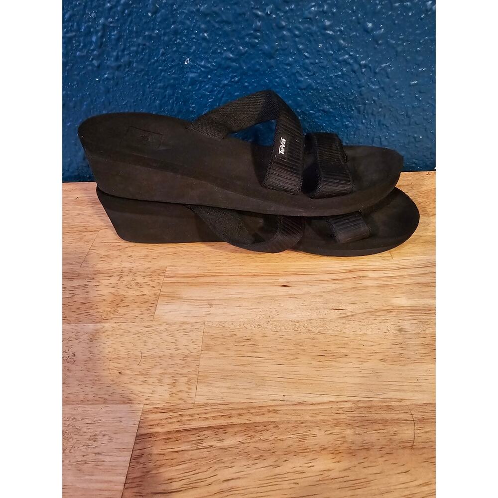 Teva Mush Mandalyn Wedge Sandals Women's Size 8 Black Comfort Flip Flops - Picture 7 of 8